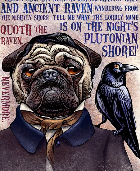 Image of "EDGAR ALLEN PUG" by Chet Phillips- Original (5" x 7")