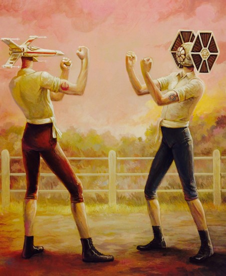 Image of "Dog Fighters" by Aaron Jasiniski - Original (16" x 20")