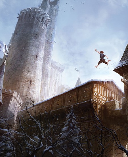 Image of "BRAN ON ROOF" by Marc Simonetti - Giclee Print (16" x 16")