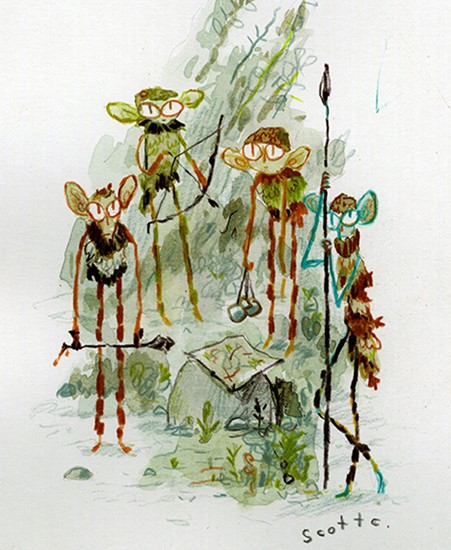 Image of "CHILDREN OF THE FOREST MAKING..." by Scott Campbell - Original (5" x 7") SOLD