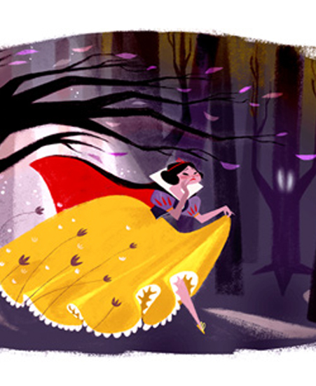 Image of "Snow White Running Through the Woods" by Genevieve Godbout- Canvas (13" x 24")