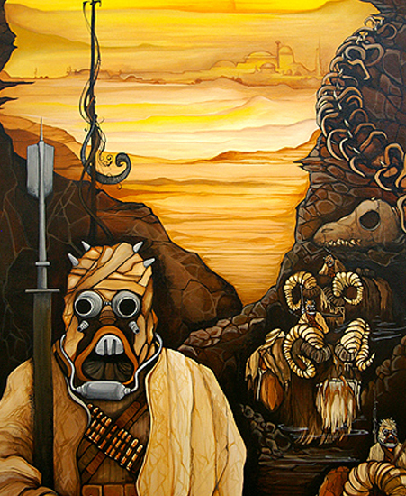 Image of "Raiding Fort Tusken" by Grant Searcey- paper (13" x 19")