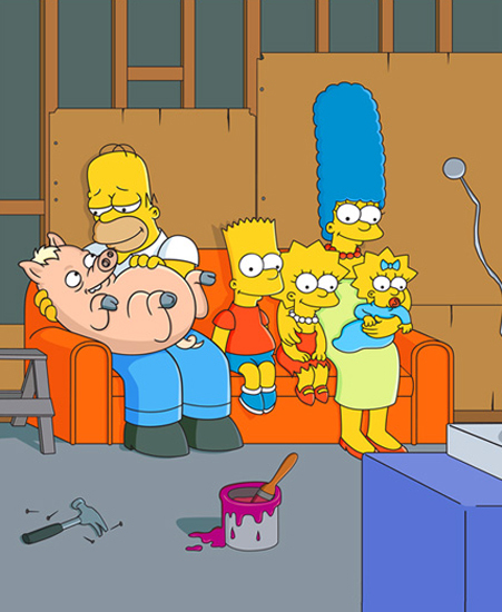 Image of "Couch Gag: Family with Pig" Limited Edition Pix-Cel (13" x 16")