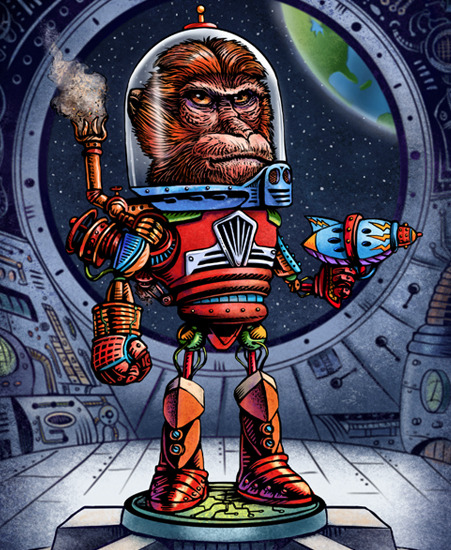 Image of "Captain Monk-O-Tron 5000" by Chet Phillips- Paper (11" x 14")